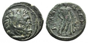 Lydia, Blaundus. Pseudo-autonomous issue, c. 2nd-3rd century BC. Æ (18mm, 5.67g, 12h). Bearded head of Herakles r., wearing lion skin. R/ Herakles sta...
