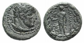 Lydia, Sardeis, 2nd-1st centuries BC. Æ (15mm, 4.68g, 2h). Heraois, magistrate. Laureate head of Herakles r. R/ Apollo standing l., holding bird and o...