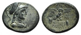 Phrygia, Apameia, c. 88-40 BC. Æ (24mm,9.32g, 12h). Helmeted bust of Athena r., wearing aegis. R/ Eagle landing r. on maeander pattern; star above, ca...