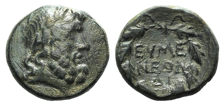 Phrygia, Eumeneia, c. 200-133 BC. Æ (17mm, 4.94g, 6h). Laureate head r. R/ Legen...