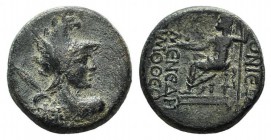 Phrygia, Philomelion, after 133 BC. Æ (20mm, 7.43g, 12h). Laureate and draped bust of Men on crescent right. R/ Zeus seated l., holding sceptre. SNG v...