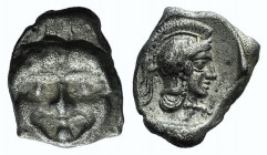 Pisidia, Selge, c. 350-300 BC. AR Obol (10mm, 1.06g, 6h). Facing gorgoneion. R/ Helmeted head of Athena r. SNG BnF 1930ff. VF - Good VF
