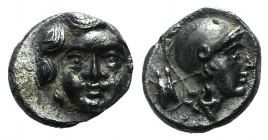 Pisidia, Selge, c. 350-300 BC. AR Obol (10mm, 0.91g, 11h). Facing gorgoneion. R/ Helmeted head of Athena r., astralagos behind. SNG BnF 1934. Good VF