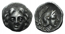 Pisidia, Selge, c. 350-300 BC. AR Obol (11mm, 0.91g, 2h). Facing gorgoneion. R/ Helmeted head of Athena r., astralagos behind. SNG BnF 1934. Good VF