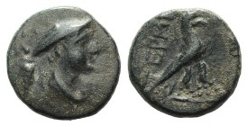 Lycia, Termessos Minor, c. 1st century BC. Æ (9mm, 1.09g, 11h). Draped bust of Hermes r., wearing petasos; bee to l. R/ Eagle standing r. on caduceus....