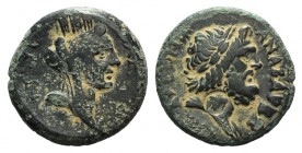 Cilicia, Anazarbos, c. 1st-2nd century AD. Æ (21mm, 8.20g, 12h). Laureate head of Zeus r.; c/m: male head r. R/ Veiled and turreted head of Tyche r. S...