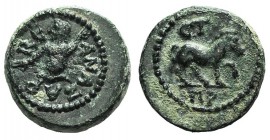 Cicilia, Anazarbus, c. 1st-2nd century AD. Æ (14mm, 2.38g, 1h). Dated year 180 (AD 160/1). River god Pyramos swimming. R/ Horse r. date below. SNG Lev...