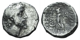 Kings of Cappadocia, Ariobarzanes III (52-42 BC). AR Drachm (15mm, 3.46g, 12h), Dated RY 11. Diademed head r. R/ Athena standing l., holding shield, s...