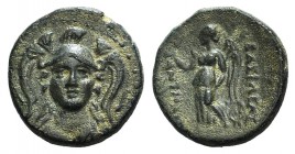 Seleukid Kings, Antiochos I (281-261 BC). Æ (15mm, 2.35g, 12h). Smyrna. Head of Athena facing. R/ Nike standing l., holding wreath and plam branch. SC...