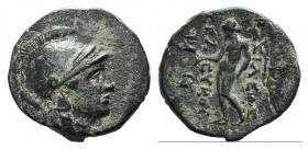 Seleukid Kings, Seleukos II (246-226 BC). Æ (15mm, 3.92g, 12h). Sardis. Helmeted head of Athena r. R/ Apollo standing l., holding arrow and bow. SC 66...