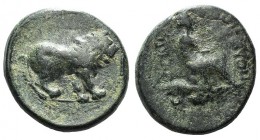Commagene, Samosata. Civic issue, c. 40-30 BC. Æ (24mm, 12.73g, 12h). Lion standing r. R/ Tyche of Samosata seated r. and holding palm branch. RPC III...