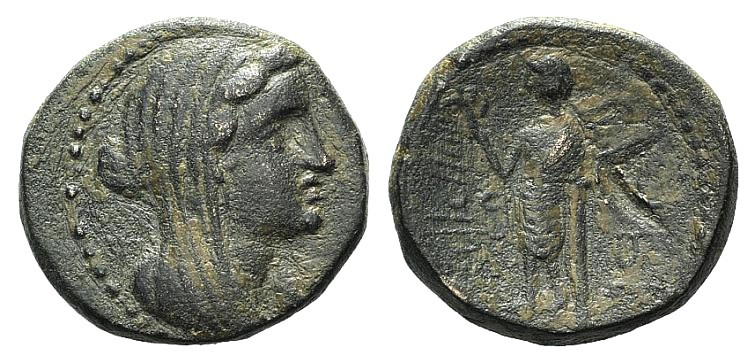 Phoenicia, Marathos. Æ (21mm, 7.93g, 12h). Dated CY 90 (170/169 BC). Veiled fema...