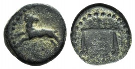 Levantine Region, Uncertain. 3rd century AD. Æ (15mm, 2.81g, 12h). Ram leaping l., head r. R/ Scales. Weiser 1 (Nektanebo II); Butcher 11 (Uncertain n...