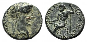 Claudius (41-54). Phrygia, Philomelium. Æ (17mm, 5.33g, 6h). Brocchos, magistrate. Bare head r. R/ Zeus seated l., holding patera and sceptre. RPC I 3...