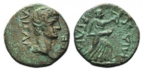 Nero (54-68). Pamphylia, Perga. Æ (16mm, 3.76g, 12h). Bare head r. R/ Artemis advancing r., holding bow and torch. RPC I 3373. VF