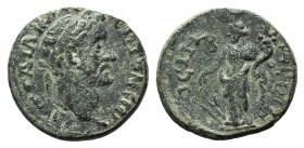 Antoninus Pius (138-161). Pisidia, Isinda. Æ (22mm, 8.32g, 6h). Laureate head r. R/ Tyche standing l., wearing kalathos, holding rudder and cornucopia...
