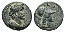 Antoninus Pius (138-161). Lycaonia, Iconium. Æ (17mm, 5.21g, 6h). Laureate and draped bust of Antoninus Pius r. R/ Helmeted head of Athena r. SNG von ...