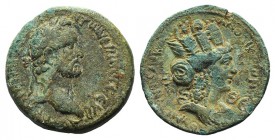 Antoninus Pius (138-161). Seleucis and Pieria, Laodicea ad Mare. Æ (26mm, 9.32g, 12h), year 188 (140-1). Laureate head r. R/ Turreted and draped bust ...