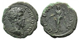Lucius Verus (161-169). Bithynia, Nicaea. Æ (23mm, 6.20g, 7h). Bare-headed, draped and cuirassed bust r. R/ Tyche standing l., holding rudder and corn...