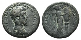 Lucius Verus (161-169). Bithynia, Nicaea. Æ (28mm, 18.47g, 1h). Bare-headed, draped and cuirassed bust r. R/ Nike standing r., inscribing shield resti...