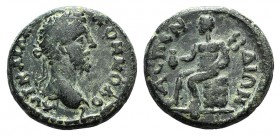 Commodus (177-192). Pamphylia, Aspendos, c. 191-192. Æ (20mm, 6.86g, 6h). Laureate head r. R/ Hermes seated on rock l., holding purse and caduceus. SN...