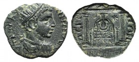 Elagabalus (218-222). Pamphylia, Perge. Æ (22mm, 5.21g, 12h). Radiate, draped, and cuirassed bust r. R/ Distyle temple containing cult image of Artemi...