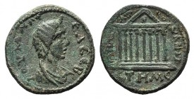 Julia Mamaea (Augusta, 222-235). Cilicia, Anazarbus. Æ Triassaria (25mm, 12.79g, 6h). Dated CY 248 (229/30). Draped bust r. R/ Octastyle temple with p...