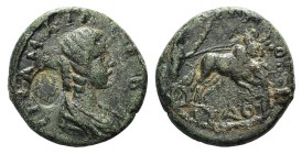 Julia Mamaea (Augusta, 222-235). Cilicia, Irenopolis-Neronias. Æ (22mm, 9.07g, 12h). Dated CY 174 (AD 225/6). Draped bust r., c/m: male head r. R/ Dem...