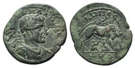Maximinus I (235-238). Cilicia, Ninica-Claudiopolis. Æ (29mm, 14.32g, 6h). Laureate, draped and cuirassed r.; c/ms: Victory r. with wreath. R/ She-wol...