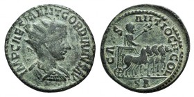 Gordian III (238-244). Pisidia, Antioch. Æ (28mm, 12.70g, 6h). Radiate, draped and cuirassed bust r. R/ Emperor driving quadriga r., holding eagle-tip...