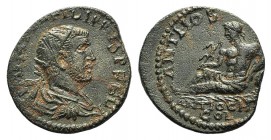 Philip I (244-249). Pisidia, Antioch. Æ (25mm, 8.90g, 6h). Radiate, draped and cuirassed bust r. R/ The river-god Anthios reclining l. on urn, holding...