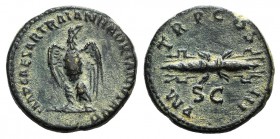 Hadrian (117-138). Æ Quadrans (18mm, 3.88g, 6h). Rome, 121-2. Eagle standing l., head r. R/ Winged thunderbolt. RIC II 624. Green patina, Good VF