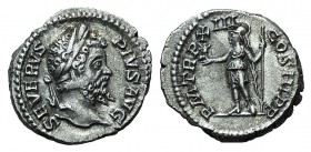 Septimius Severus (193-211). AR Denarius (18mm, 3.65g, 6h). Rome, c. AD 205. Laureate head r. R/ Roma standing l., holding Victory and spear. RIC IV 1...