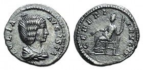Julia Domna (Augusta, 193-211). AR Denarius (18mm, 3.03g, 12h). Rome, 196-211. Draped bust r. R/ Ceres seated l. holding corn ears and torch. RIC IV 5...