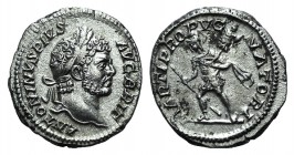 Caracalla (198-217). AR Denarius (18mm, 2.97g, 12h). Rome, 212-3. Laureate head r. R/ Mars advancing l., holding spear and trophy. RIC IV 223; RSC 150...