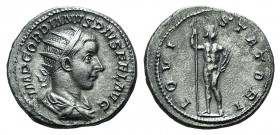 Gordian III (238-244). AR Antoninianus (21mm, 5.09g, 6h). Rome, c. 241-3. Radiate, draped bust r. R/ Jupiter standing r., holding sceptre and thunderb...