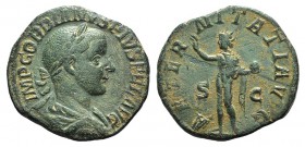 Gordian III (238-244). Æ Sestertius (30mm, 16.13g, 12h). Rome, 240-3. Laureate, draped and cuirassed bust r. R/ Sol standing, raising r. hand and hold...