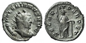 Valerian I (253-260). AR Antoninianus (20mm, 3.54g, 6h). Radiate and adraped bust r. R/ Securitas standing l., holding sceptre and leaning against a c...