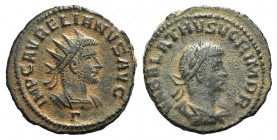 Aurelian and Vabalathus (270-275). Æ Radiate (20mm, 3.78g, 6h). Antioch, 270-2. Radiate and cuirassed bust of Aurelian r.; Γ below. R/ Laureate, drape...