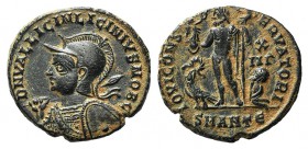 Licinius II (Caesar, 317-324). Æ Follis (17mm, 3.54g, 12h). Helmeted and cuirassed bust l., holding spear and shield. R/ Jupiter standing facing, hold...
