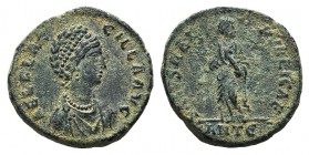 Aelia Flaccilla (Augusta, 379-386/8). Æ (22mm, 5.59g, 5h). Antioch, 383-8. Pearl diademed and draped bust r. R/ Flacilla standing facing, arms raised ...
