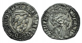 Italy, Aquileia. Ludovico II (1412-1420). AR Denaro (15mm, 0.64g, 2h). Shield of arms. R/ The Virgin and Child. Bernardi 69a. Toned, VF