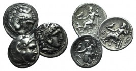 Kings of Macedon, Alexander III, lot of 3 AR Drachms, to be catalog. Lot sold as is, no returns