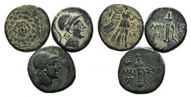 Pontos, Amisos, lot of 3 Æ coins (Aegis / Nike; head of Athena / Sword in sheath). Lot sold as is, no returns