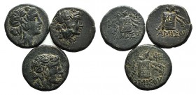 Pontos, Amisos, lot of 3 Æ coins (Head of Dionysos / Cista). Lot sold as is, no returns