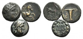 Lot of 3 Greek Æ coins, including Kyme and Kyzikos, to be catalog. Lot sold as is, no returns