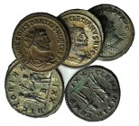 Lot of 5 Roman Imperial Æ coins, Carinus, Diocletian and Constantius, to be catalog. Lot sold as is, no returns