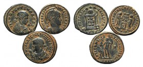 Lot of 3 Roman Imperial Æ Folles, including Constantine I, Crispus and Licinius II. Lot sold as is, no returns
