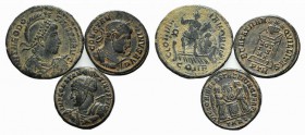 Lot of 3 Late Roman Æ coins, including Constantine I (2) and Theodosius I (1). Lot sold as is, no returns