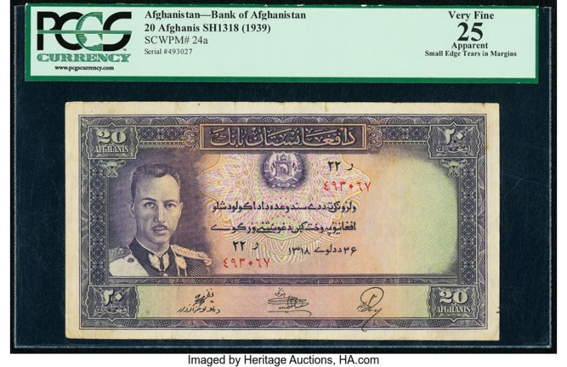 Afghanistan Bank of Afghanistan 20 Afghanis ND (1939) / SH1318 Pick 24a PCGS App...